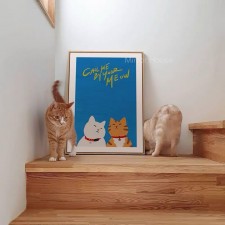 玄關裝飾畫/餐廳壁畫/臥室掛畫-手繪可愛貓貓風格掛畫-(多尺寸)(T3272)