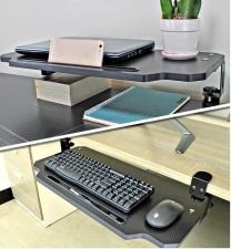 兩用-免打孔增高架,鍵盤架/ 鍵盤滑軌托架/ 免安裝桌面夾桌下電腦支架/鼠標收納架 (T3523)