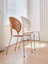 復古貝殼椅-法式風格實木扇貝椅子設計師餐桌椅白色奶油風中古椅咖啡椅(T6820)