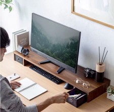 日本SANWA顯示器增高架(長90*深25CM)-增高架置物架加大收納架帶抽屜台式屏桌面鍵盤收納底座屏幕支架辦公室置物抬高支架(T5614)