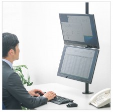 (日本SANWA品牌)免鑽孔-上下式直立電腦顯示器支架/雙屏支撐架(T1260).