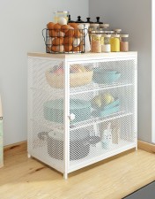 廚房透氣網面儲物櫃/ 多功能碳鋼碗櫃置物架-(T2597).