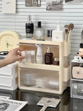 枱面化妝品收納盒-桌面梳妝台護膚品香水置物架壁掛帶蓋口紅收納架透明(T6234)
