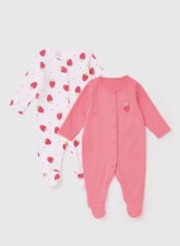 英國直送Baby 2 Pack Pink Strawberry Print Sleepsuits<筍價預購>(U0687BM)