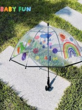 創意DIY貼紙透明兒童小雨傘-兒童街拍幼兒透明diy拱形傘男女孩玩具傘ins(T7965)