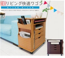 日式實木床頭櫃/多功能移動電腦桌(T2614).