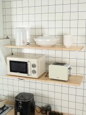免打孔廚房隔板牆上置物架-木板壁掛烤箱架微波爐調味料置物板收納 (U0145)