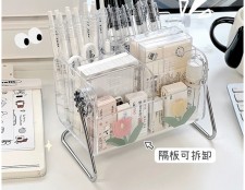 可愛小清新ins風-多格透明筆筒/簡約亞克力化妝品學生整理收納盒宿舍置物架(T5975)