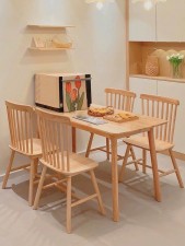 日式原木餐桌(1枱+4椅)-家用小型餐桌椅組合現代簡約全實木長方形食飯桌子(T6848)
