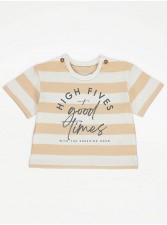 英國直送Peach Striped High Fives Slogan T-Shirt<筍價預購>(U0364BM)