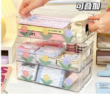可愛小清新ins風亞克力收納盒桌面桌上透明置物盒-(1層/2層/3層)-韓式化妝品雜物盒儲物盒(T5972)