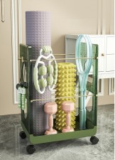 瑜伽墊收納運動器材放置架 -家用健身工具泡沫軸羽毛球拍框夾縫帶輪(T4159)
