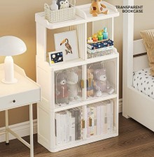 兒童書櫃玩具零食置物架-家用多層收納櫃房間落地收納架塑料(T8485)