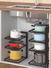 廚房鍋架多層置物架-煲具架窄夾縫架台面牆角放鍋具下水槽櫥櫃內分層收納(T5003)