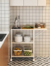 置物架(枱面可擴展)-廚房落地料理台餐車收納窄邊櫃多功能切菜桌長條備餐工作台(T7551)