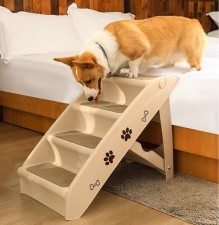 寵物折叠樓梯-狗狗上下床台階床邊防滑爬梯斜坡可拆洗折疊小型犬狗爬梯(T5962)