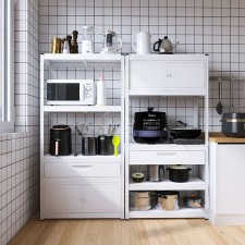碳鋼制-廚房置物櫃帶門抽屜置物架(80cm濶)-落地收納儲物櫃子多功能微波爐烤箱架子 (T4722)