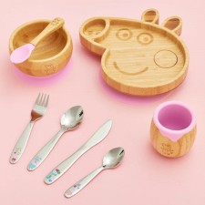 英國直送Bamboo Bamboo Complete Peppa Pig Bowl, Plate, Cup, and Cutlery Set<筍價預購>(T8567BM)