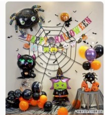 萬聖節裝飾品-(背景牆套裝)-派對主題道具室內拉花蜘蛛網掛飾幼兒園門口場景布置(T5723)
