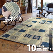 日式夏季客廳藺草地毯-藍色花紋(T1128).