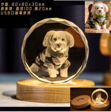 寵物紀念品定製-品精緻創意照片狗狗貓咪禮物水晶3D內雕發光生日禮物(T5331)