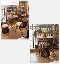 慳位戶外小枱椅三件套裝-露台簡約茶桌椅組合一桌二椅小型陽台收納桌椅(T6210)