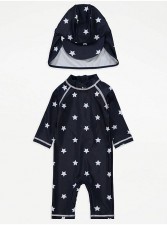 英國直送Navy Star Print All In One Sunsafe Swimsuit and Keppi Hat<筍價預購>(U0524BM)
