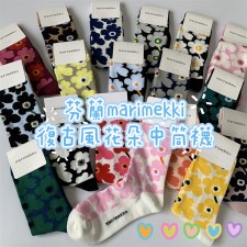 芬蘭 marimekki 復古風花朵中筒襪 (一套5對/ 顏色隨機) (T5923)