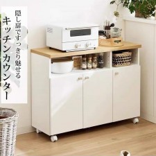 日式新款實木免漆餐邊櫃/廚房餐廳收納櫃微波爐烤箱碗櫃/酒櫃可移動(T3448)
