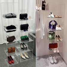 多功能收納架透明櫃-亞克力置物架服裝店鞋子包包飾品多層透明展示櫃定制 (T8727)