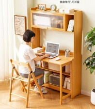 竹制-可折叠書桌書架一體枱-桌子式電腦桌辦公學生家用簡易出租屋工作枱寫字(T7095)