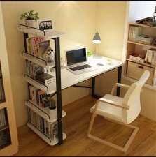 五層書架連電腦枱-桌台式家用簡約小書桌書架組合臥室簡易寫字檯學生兒童學習桌(T7445)