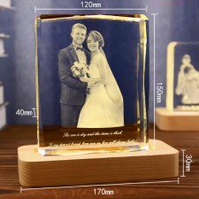 3D水晶禮品(15*12*厚4CM) -周年紀念日禮物送父母愛人女友照片定制金銀鑽石婚創意(U0636)