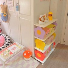 可愛花花櫃子-新款大號玩具收納架置物架花朵可愛儲物架實木書架繪本展示架鞋架(T5523)