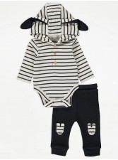  英國直送Black Striped Hooded Bodysuit and Leggings Outfit<筍價預購>(T8775BM)