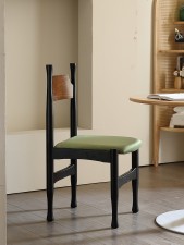北歐復古風格-實木餐椅-設計師靠背中古梳妝椅法式輕奢家用餐廳休閑椅子(T6851)