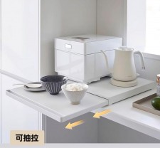 廚房伸縮置物架-微波爐底部/咖啡機抽伸縮拉抽屜式拉籃烤箱支架推拉隔板鍋架碗(U0634)