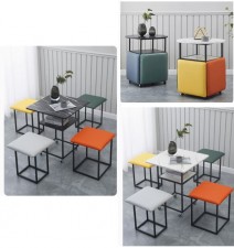 (新款)多功能-茶几+4椅 / 魔方凳-沙發凳客廳簡約組合凳子梳妝台換鞋凳家用方形(T5088)
