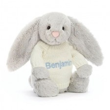 英國直送Jellycat Bashful Silver Bunny With Personalised Cream Jumper<筍價預購>(T8487BM)