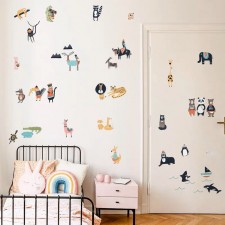 北歐ins水彩手繪牆貼-動物款-兒童房臥室宿舍卡通可愛馬卡龍色系背景貼紙 (T4217)