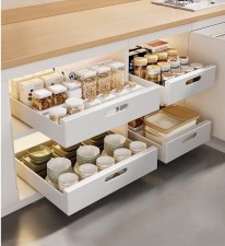 抽拉式儲物盒-(多尺寸)-櫥櫃內抽屜拉籃置物架廚房分層收納放調料碗碟下水槽 (U0969)