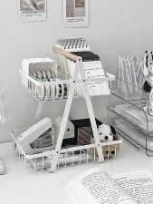 工業風格-桌面收納架書架-桌文具雜物置物架辦公室宿舍神器鐵藝化妝品分層架子(T6237)
