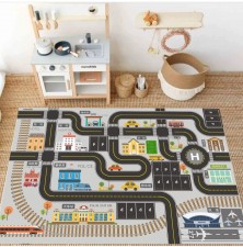 交通游戲馬路地毯(多款式/多尺寸)- 軌道地毯親子汽車男孩臥室床邊地墊可水洗兒童房卡通(T5932)