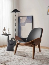 北歐風格實木椅子-休閒單人椅創意簡約設計師沙發椅微笑飛機貝殼椅(T6849)