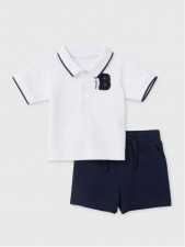 英國直送Baby White & Navy Boucle Badge Polo Shirt & Shorts Set<筍價預購>(U0695BM)