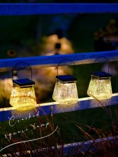 太陽能戶外小夜燈-裂紋小方燈--庭院花園景觀裝飾新款露台陽台防水氛圍掛燈(T3615)