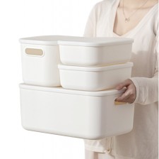 日式家居疊加帶蓋收納盒-(多尺寸)儲物箱簡約帶把手桌面雜物收納盒化妝品盒(T4990)