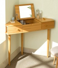 竹制轉角化妝梳妝枱-簡約儲物櫃書桌子化妝鏡一體小型床頭櫃(T7121)