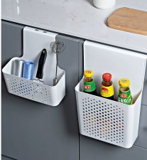 廚房櫃門後收納盒-多功能免打孔-下掛式調料瓶置物架卡夾浴室 (T5481)