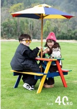小朋友戶外連體桌椅套裝(1枱2椅+太陽傘)-野餐枱飯椅子凳孩兒童樂園學習幼兒園家具早教游戲(T6915)